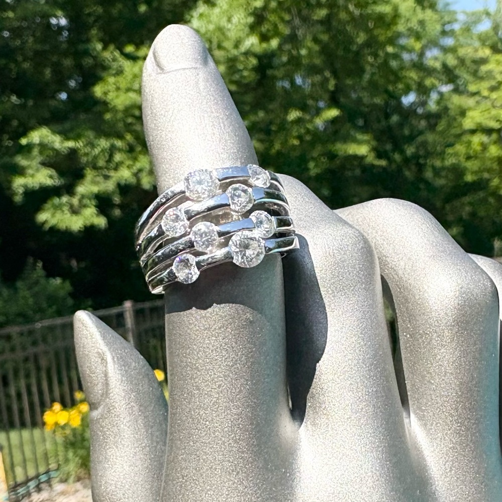 Elegant Silver Tone Multi-Band Stack Ring - image 1